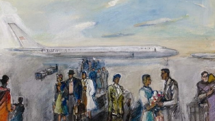 Александр Лабас. В аэропорту (фрагмент). 1963