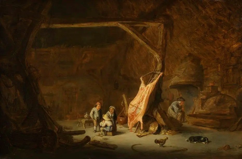 Исаак Янс ван Остаде. Интерьер с разделанной свиной тушей. 1639