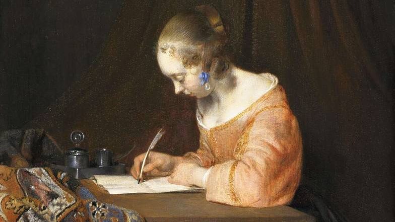 Герард Терборх Младший. Девушка, пишущая письмо (фрагмент). 1655