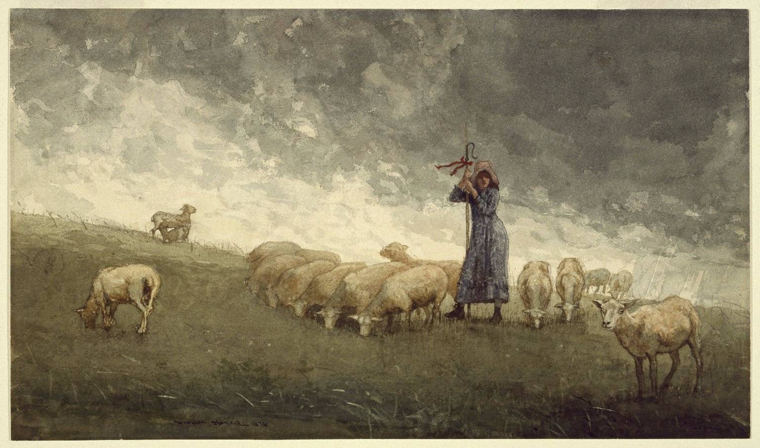 Уинслоу Хомер. Пастушка пасущая овец. 1878