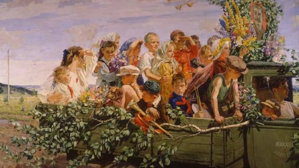 Аркадий Пластов. Дети на прогулке. В пионерские лагеря (фрагмент). 1950