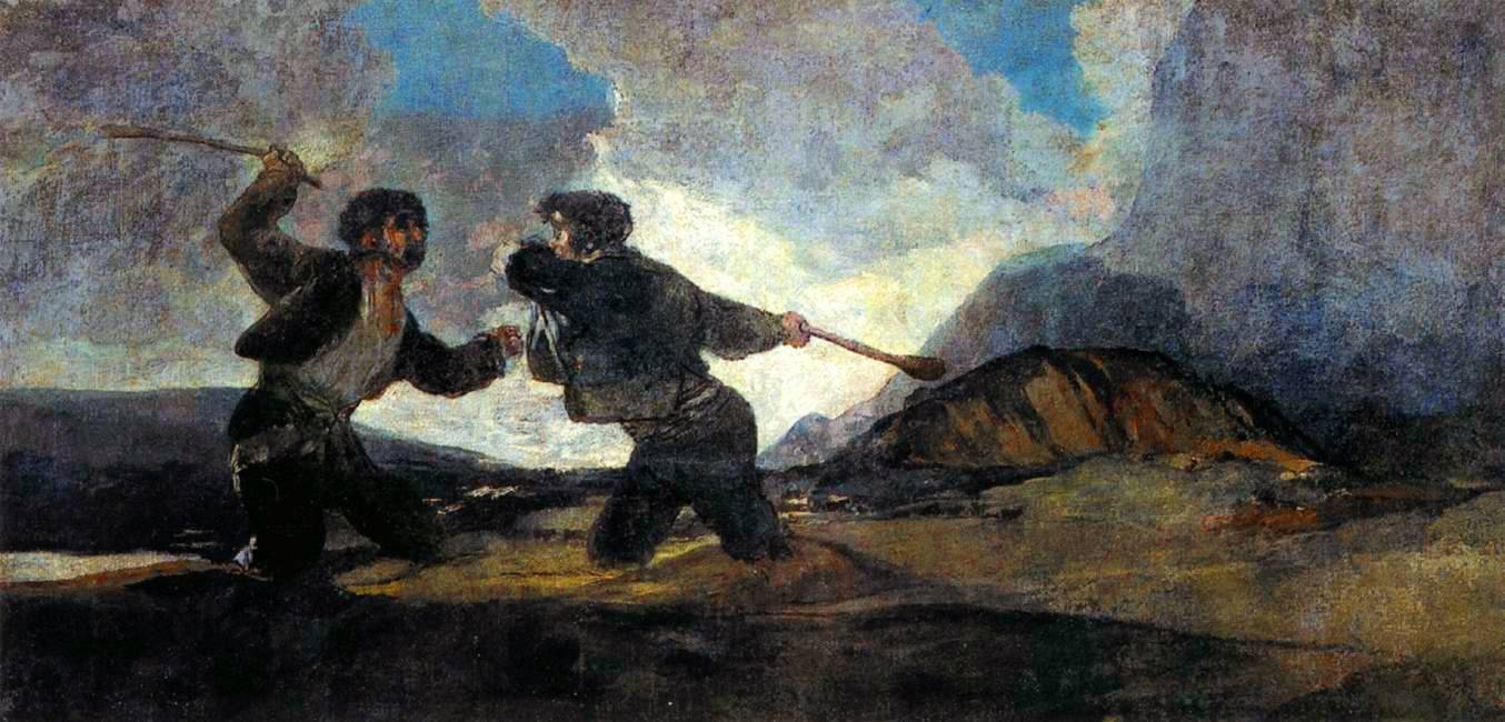 Франсиско де Гойя. Поединок на дубинах. 1823
