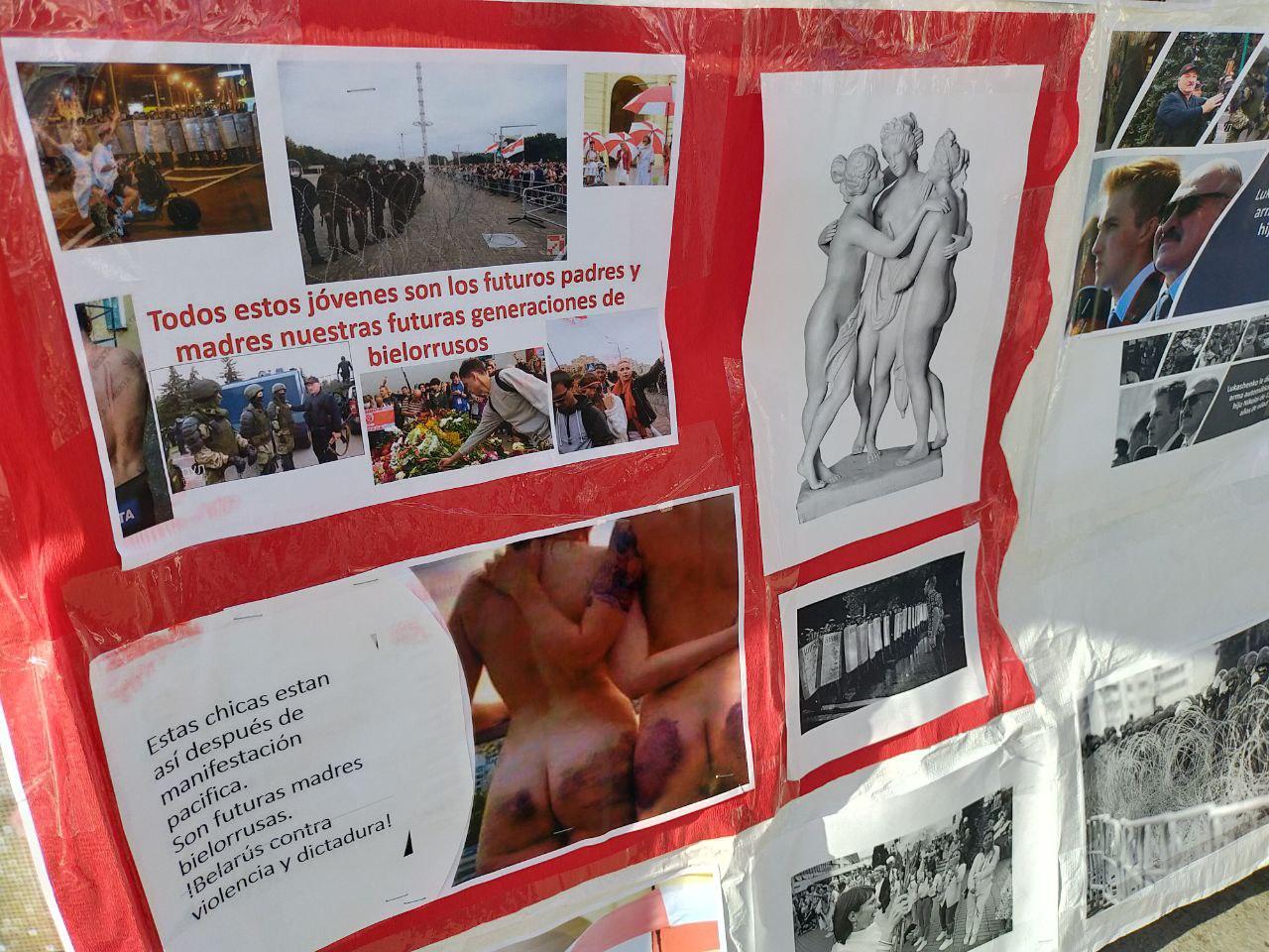 Фотографии жертв протестов на пикете белорусской оппозиции в Мадриде 30 августа 2020 г.