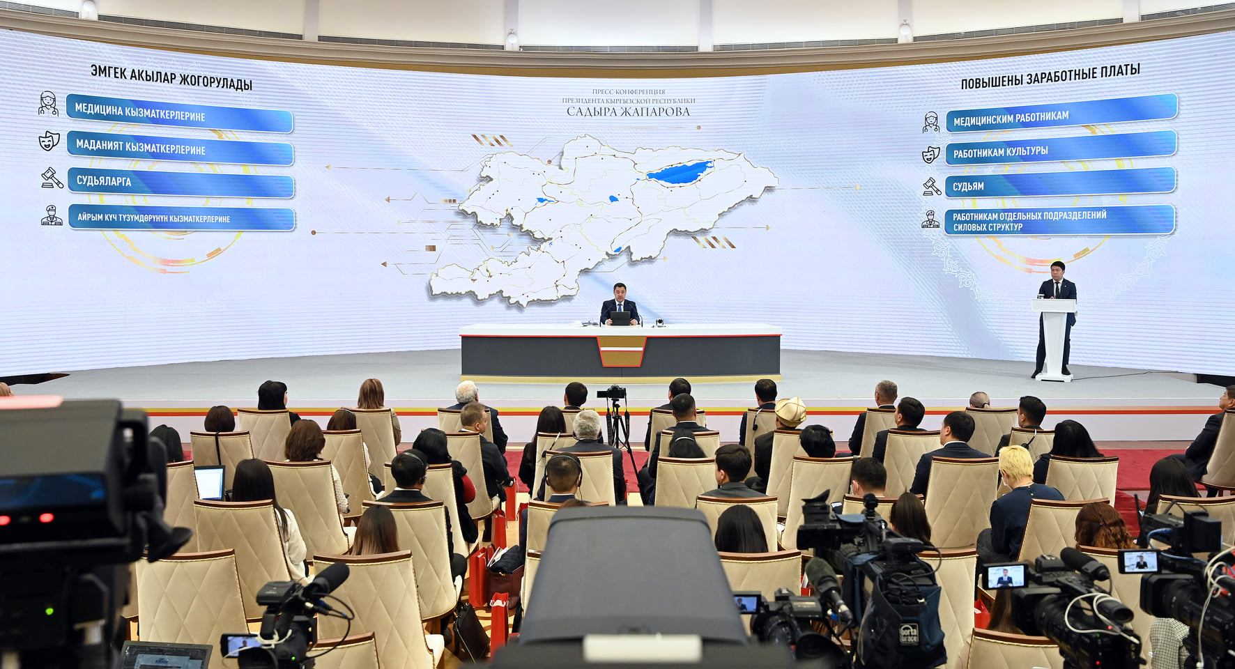 Президент республики Садыр Жапаров, дающий пресс-конференцию