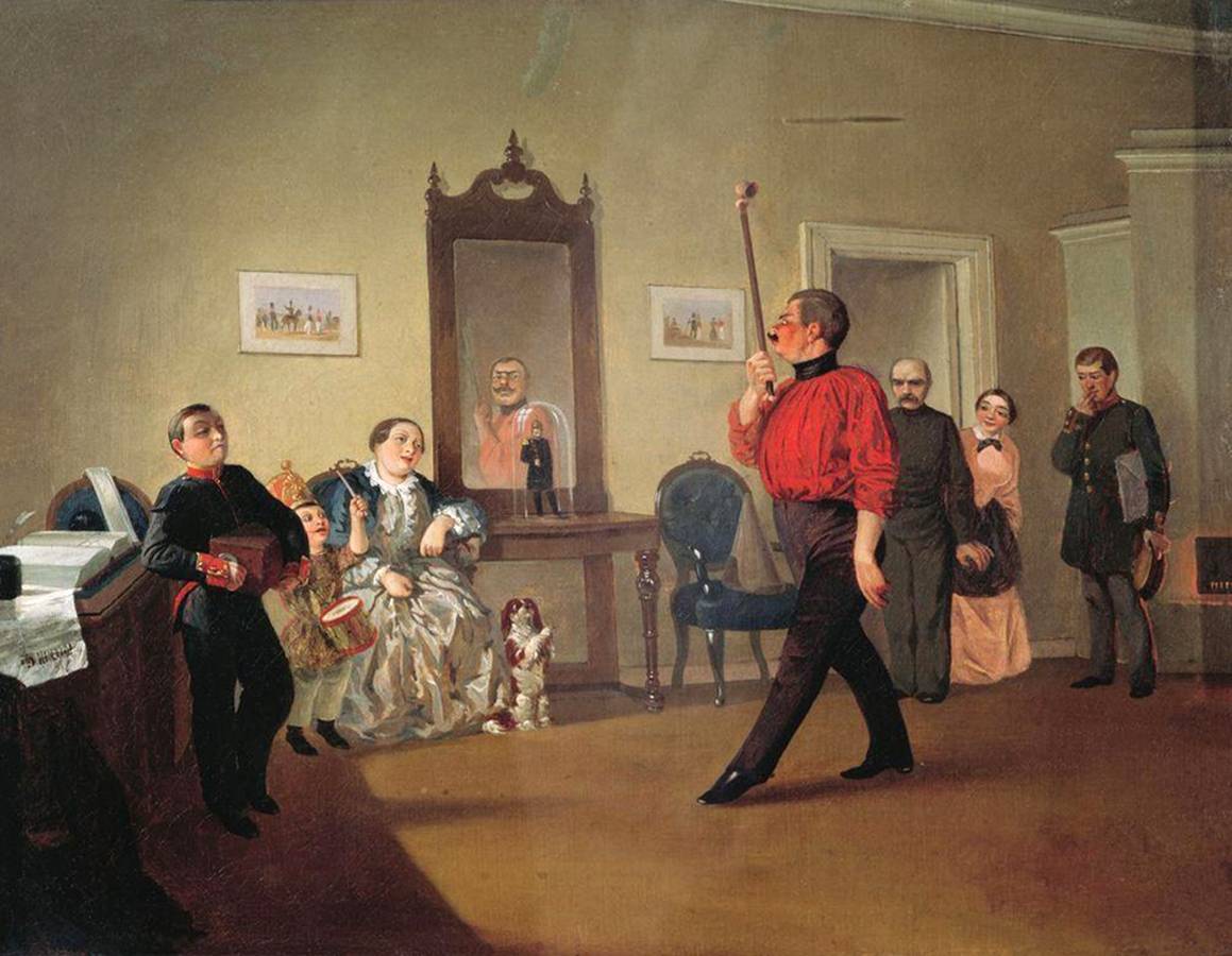 Александр Устинов. Мирная марсомания или Городничий, изображающий себя на параде. 1840-е