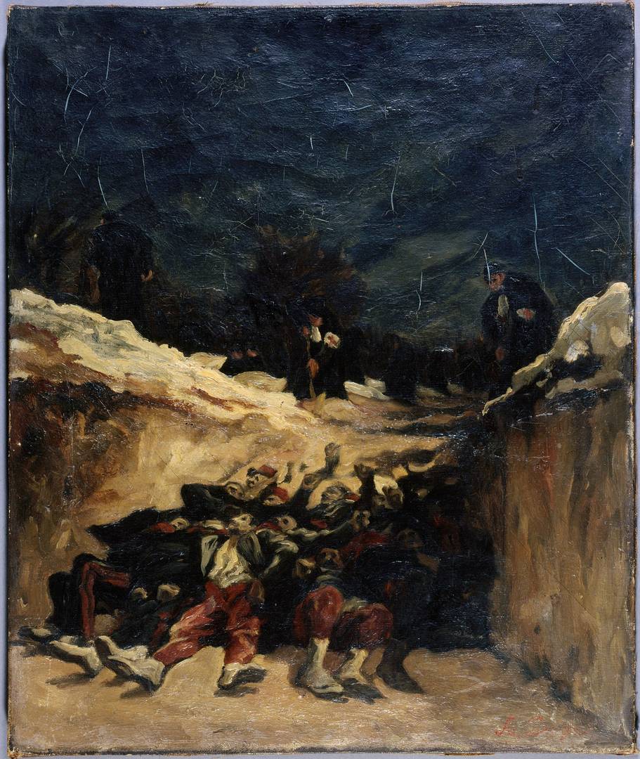 Огюст Андре Лансон. Мёртвые зуавы в окопе. Сцена войны 1870 года. 1870