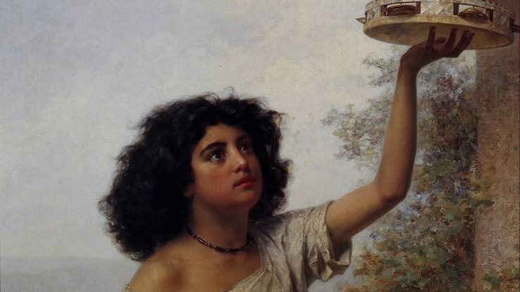 Карл Гун. Цыганка ловит в тамбурин брошенную ей монету. 1870
