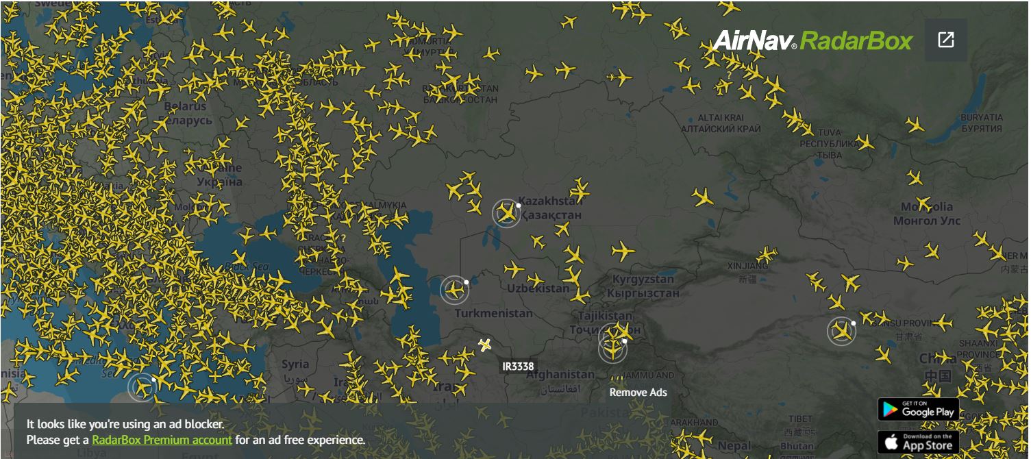 Активность полетов над Казахстаном