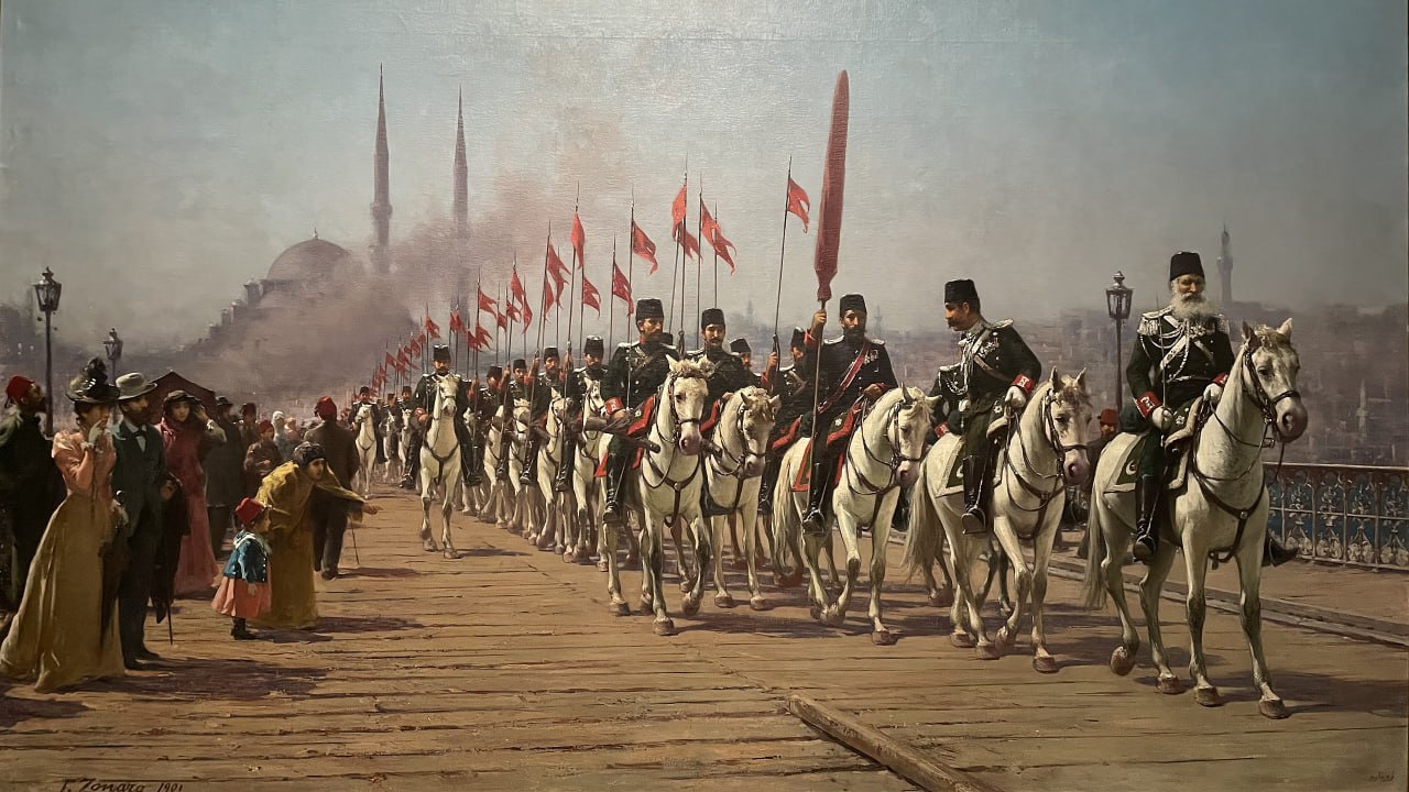 Фаусто Зонаро. Кавалерийский полк Эртугрула на Галатском мосту. 1901