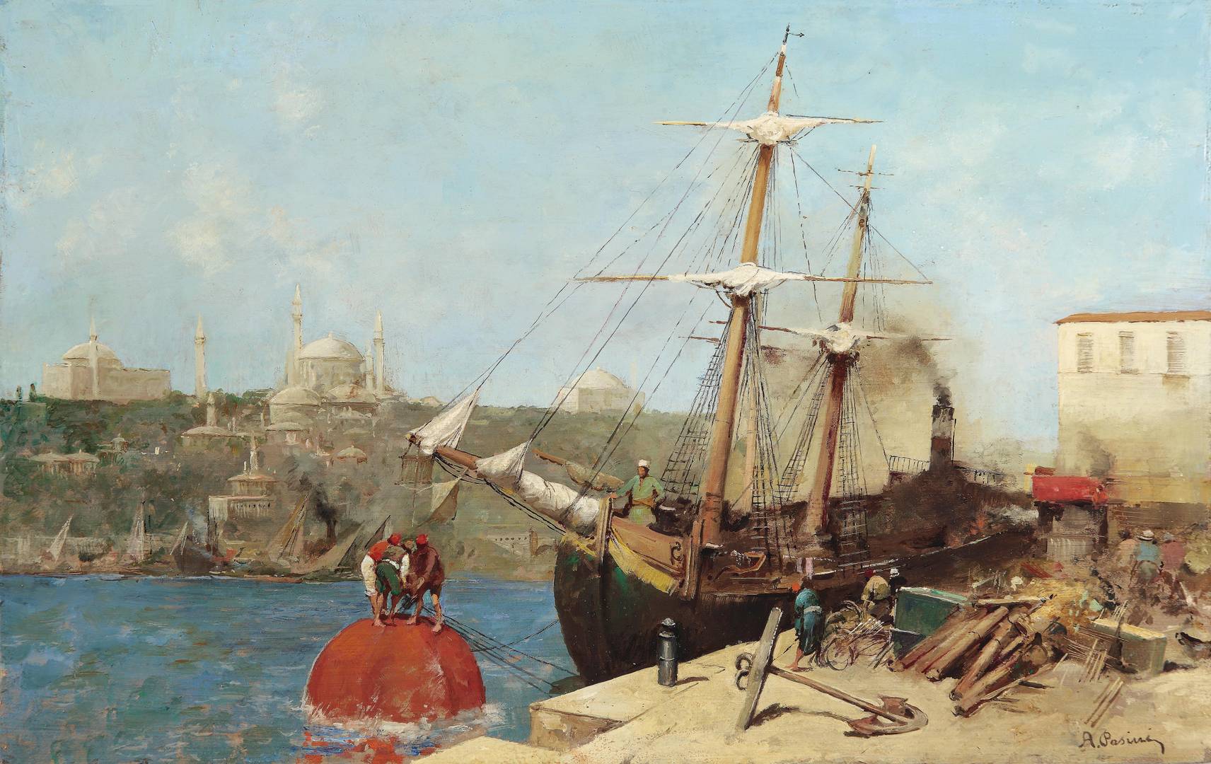 Альберто Пазини. Золотой Рог, Стамбул. Около 1876