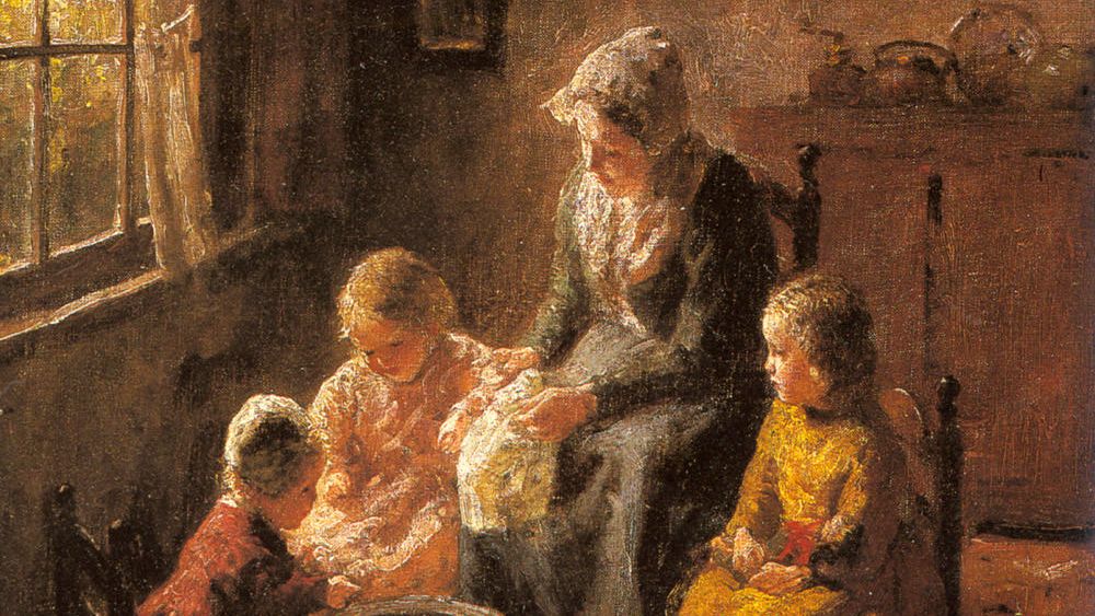 Бернард Подаст. Мать с детьми в комнате (фрагмент).