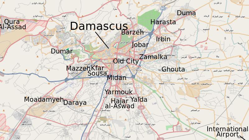 Карта Дамаска и пригородов. В том числе Район Гута [(cc) Futuretrillionaire]