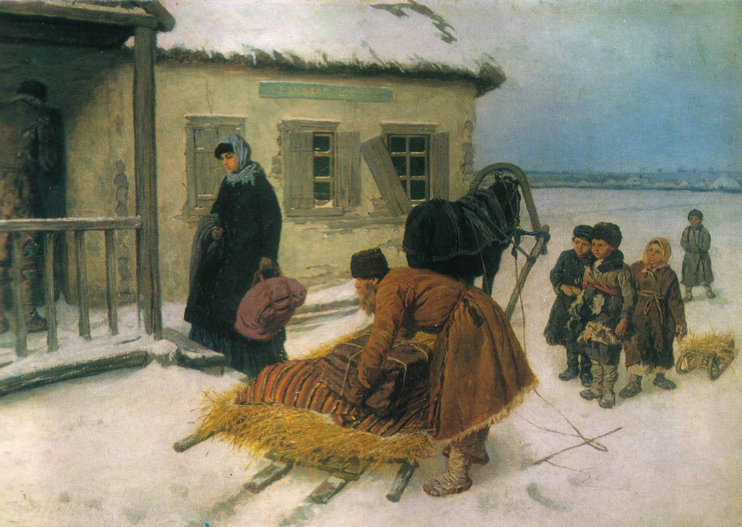 Константин Трутовский. Приезд учительницы. 1889