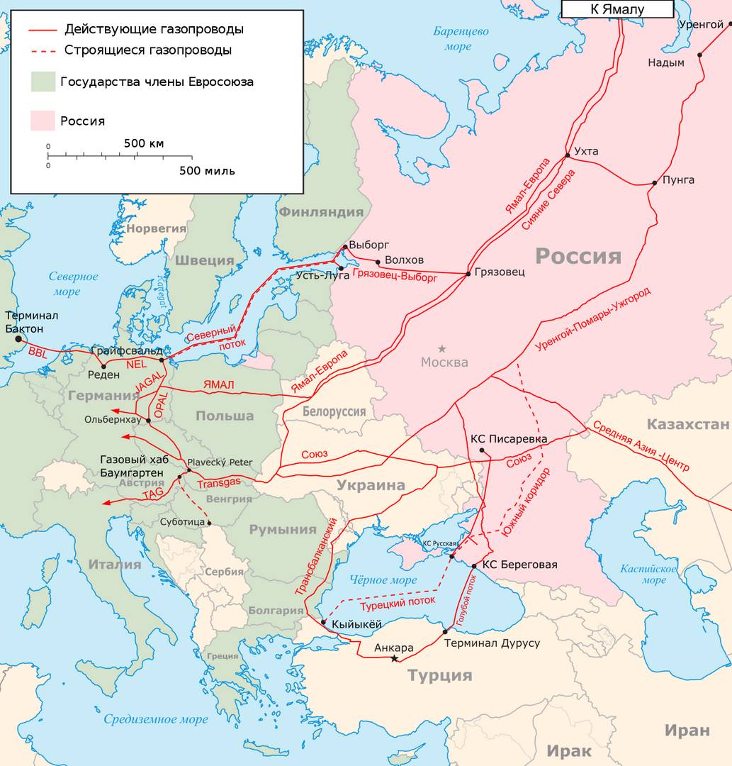 Основные газопроводы Восточной Европы и их соединение с «Северными потоками»