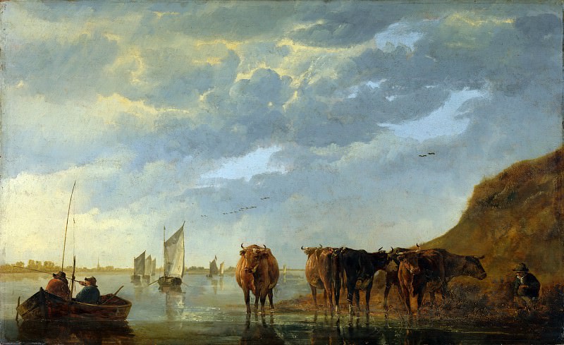 Альберт Кёйп. Пейзаж с пастухом и стадом у реки. 1650