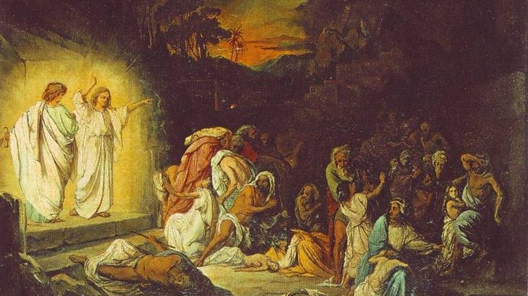 Ангелы возвещают небесную кару Содому и Гоморре. Н. Ломтев. 1845