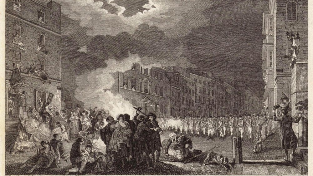 Фрэнсис Уитли. Бунт на Брод-стрит в 1780 году. гравюра.