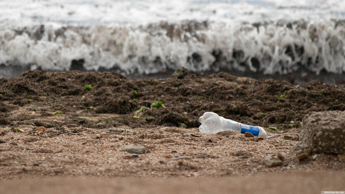 Пластиковая бутылка на берегу моря