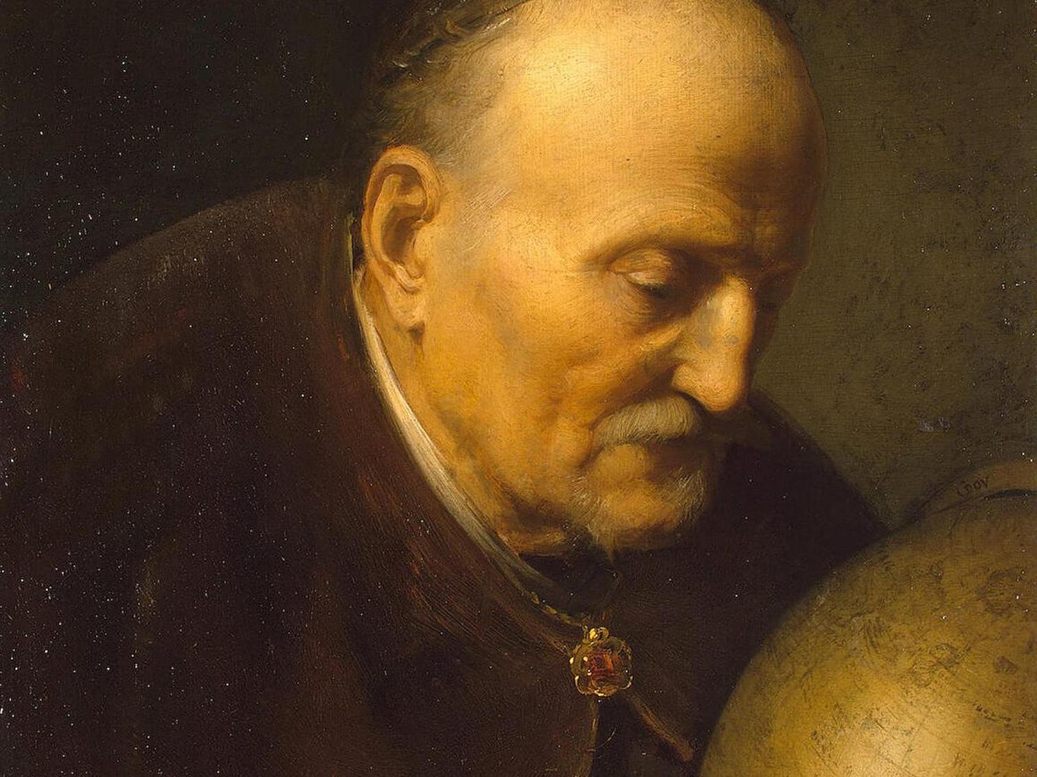 Геррит Доу. Старик, рассматривающий глобус (фрагмент). 1628
