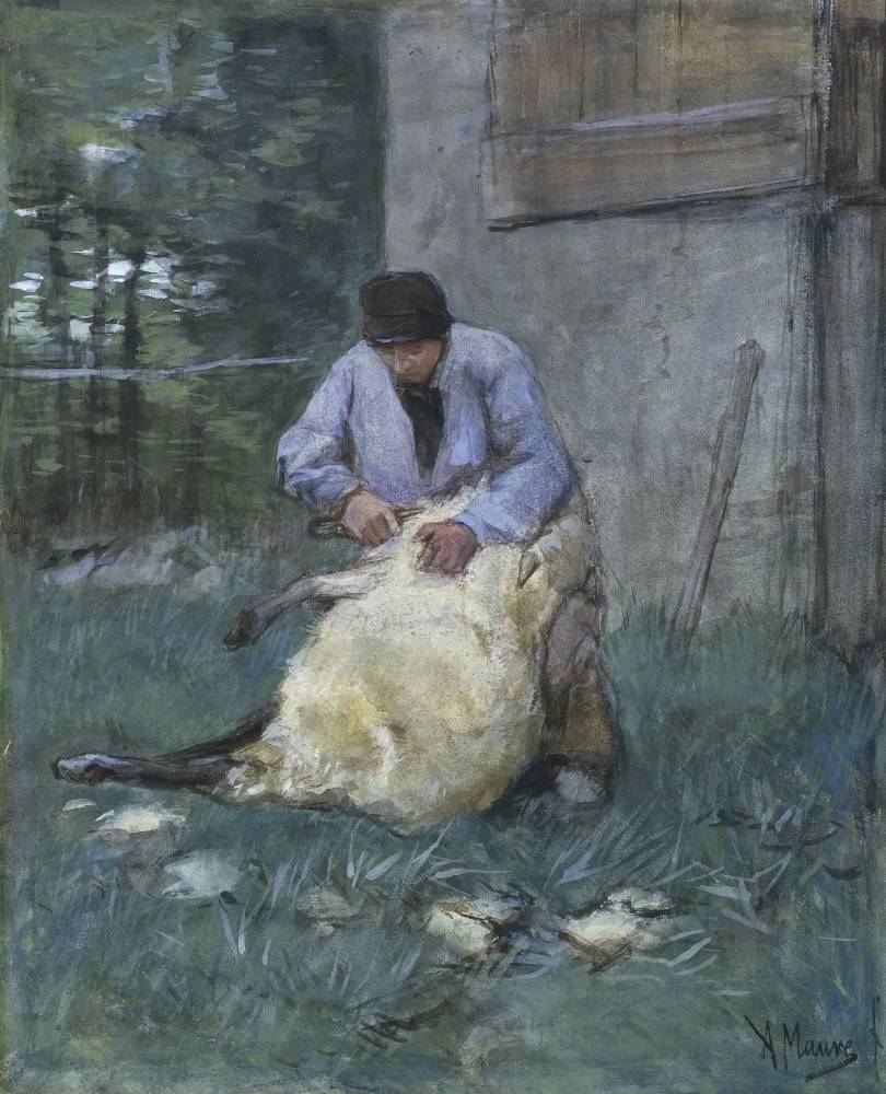 Антон Мауве. Стрижка овцы. 1880-е