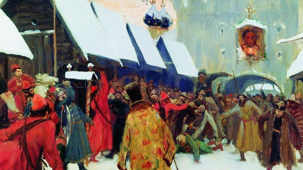 Борис Кустодиев. Бунт слобод против бояр. 1897 г.