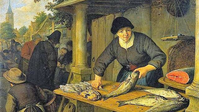 Адриан ван Остаде. «Торговка рыбой». (Фрагмент) 1670 год