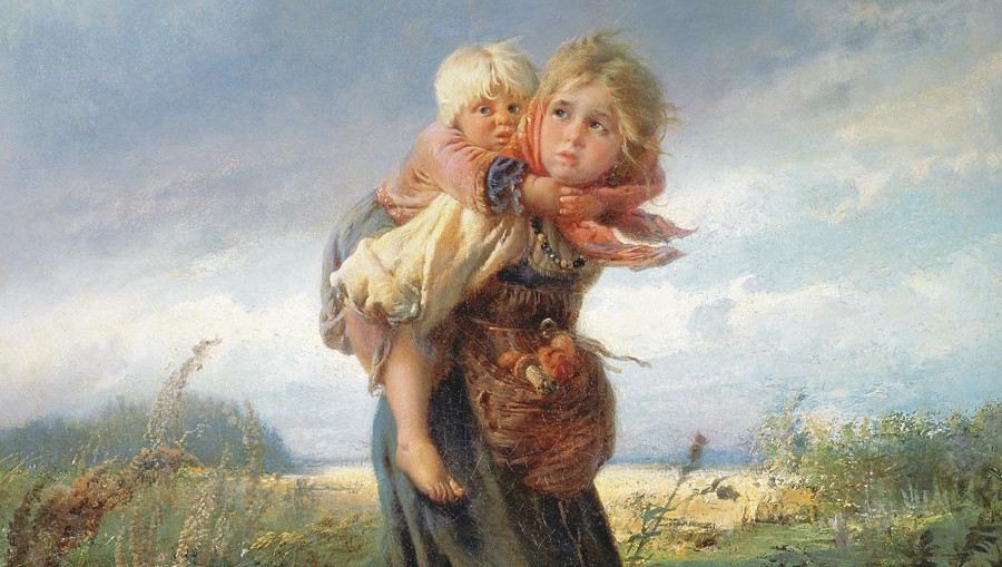 Маковский Константин. Дети, бегущие от грозы (фрагмент). 1872