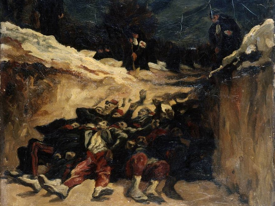 Огюст Андре Лансон. Мёртвые зуавы в окопе. Сцена войны 1870 года (фрамент). 1870