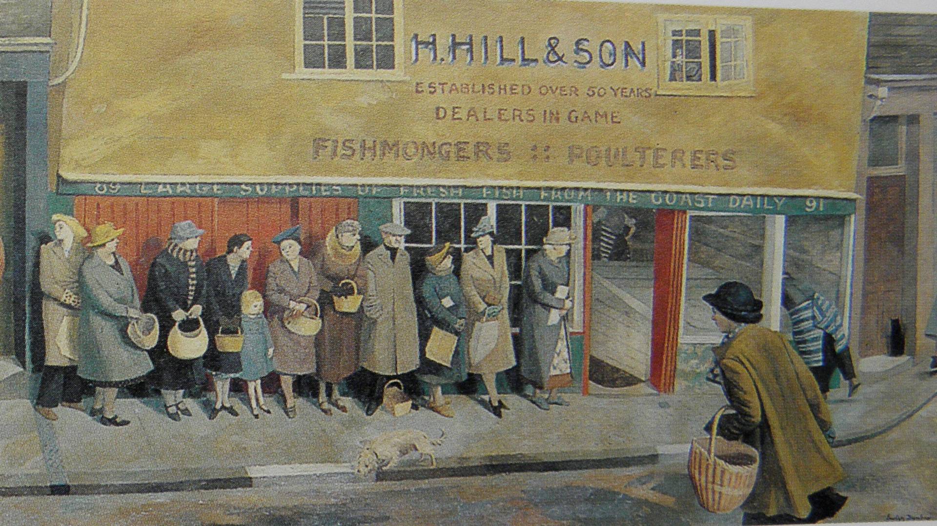 Эвелин Данбар. Очередь в рыбный магазин (фрагмент). 1944
