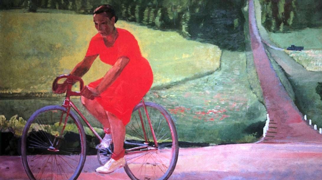Александр Дейнека. Колхозница на велосипеде. 1935 г.