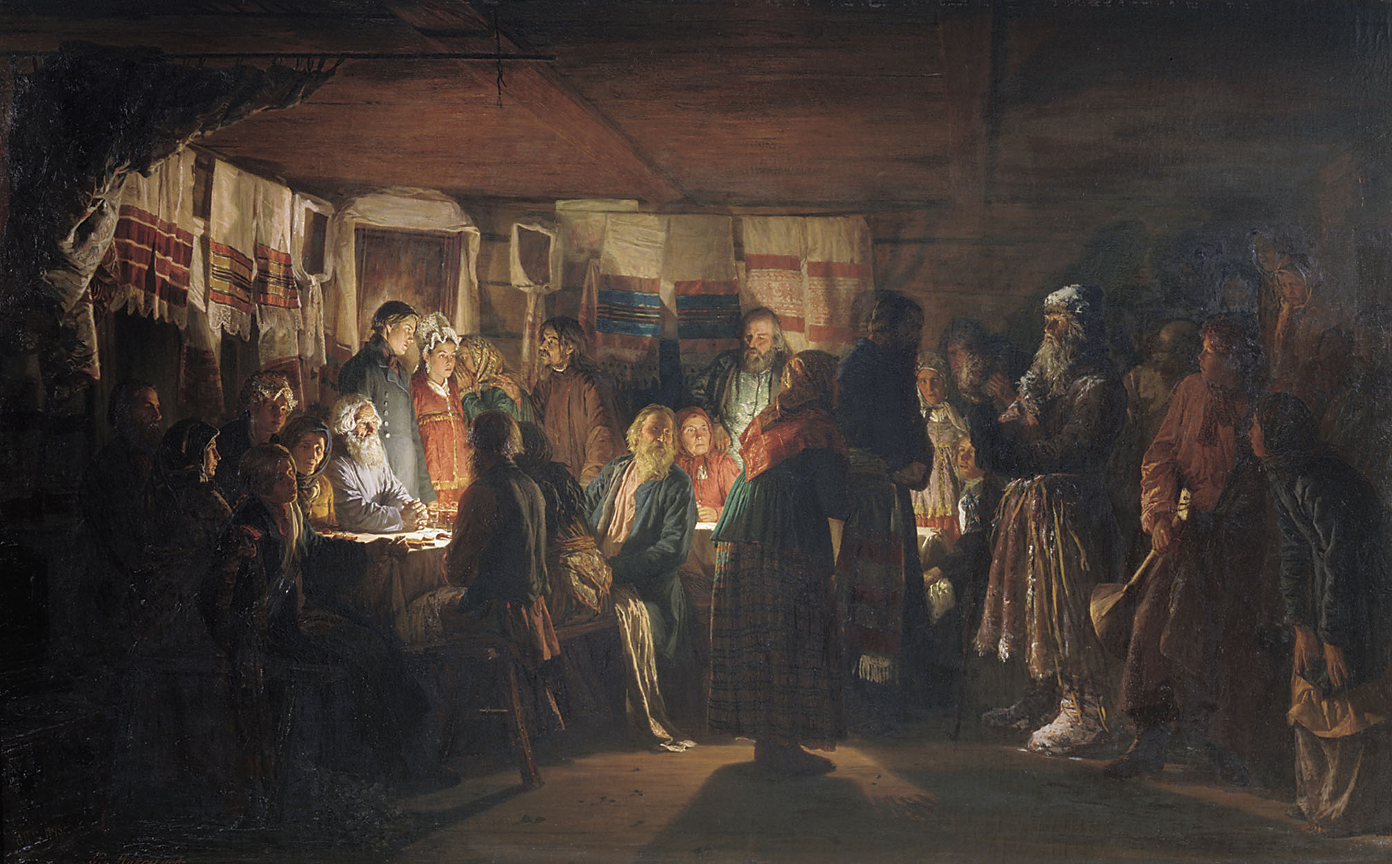 Василий Максимов. Приход колдуна на крестьянскую свадьбу. 1875