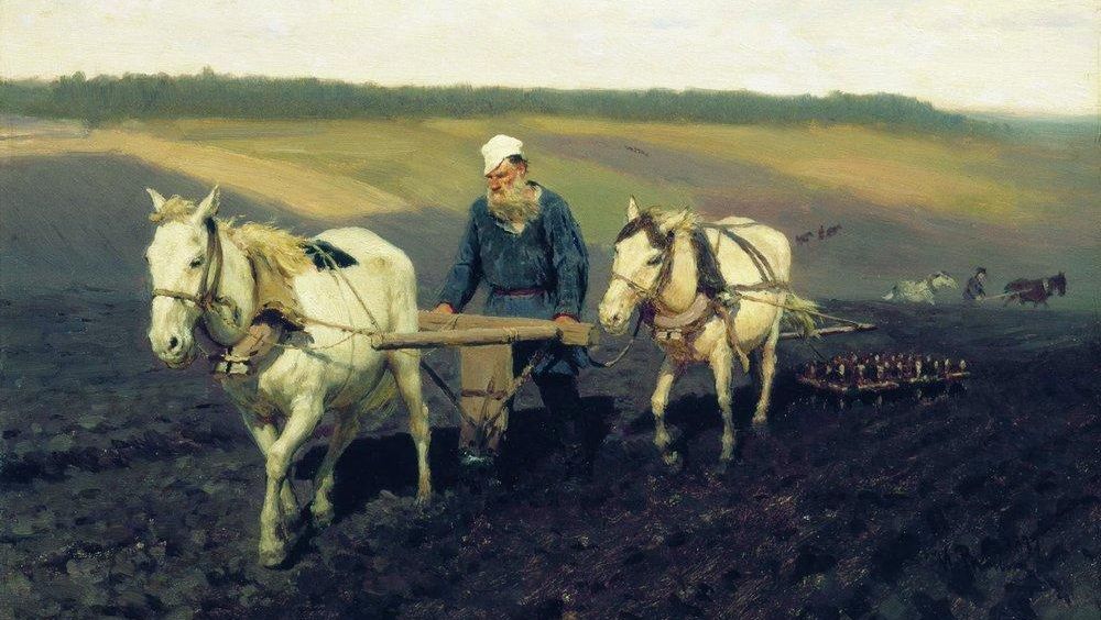 Илья Репин. Пахарь. Лев Николаевич Толстой на пашне. 1887