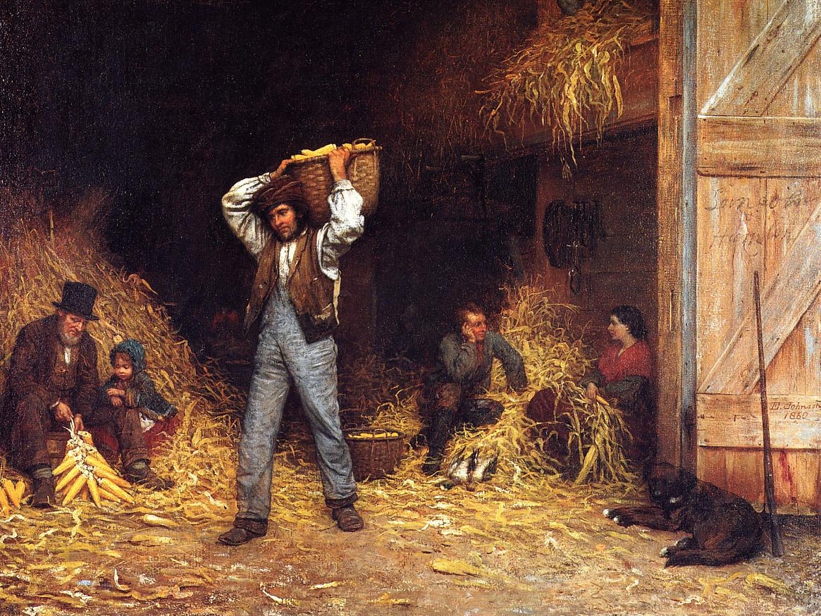 Истмен Джонсон. Чистка кукурузных початков (фрагмент). 1860