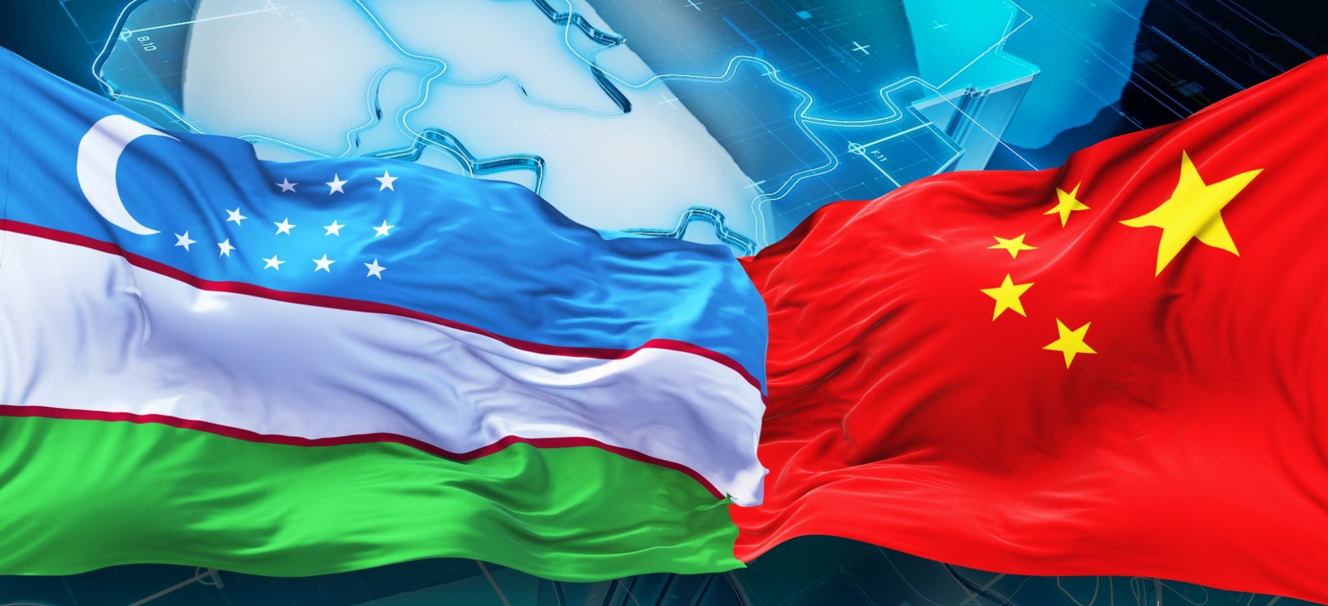 Флаги Узбекистана и Китая
