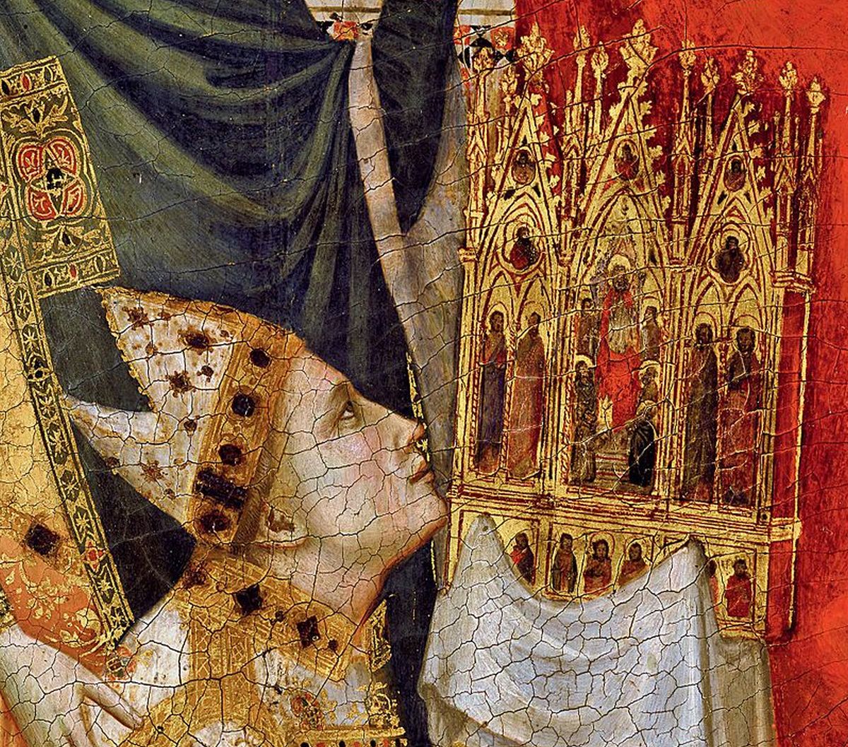 Кардинал Стефанески держит триптих Джотто