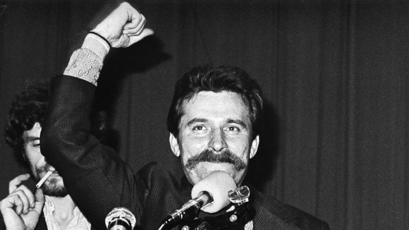 Председатель забастовочного комитета Лех Валенса в Гданьской судоверфи в августе 1980 года
