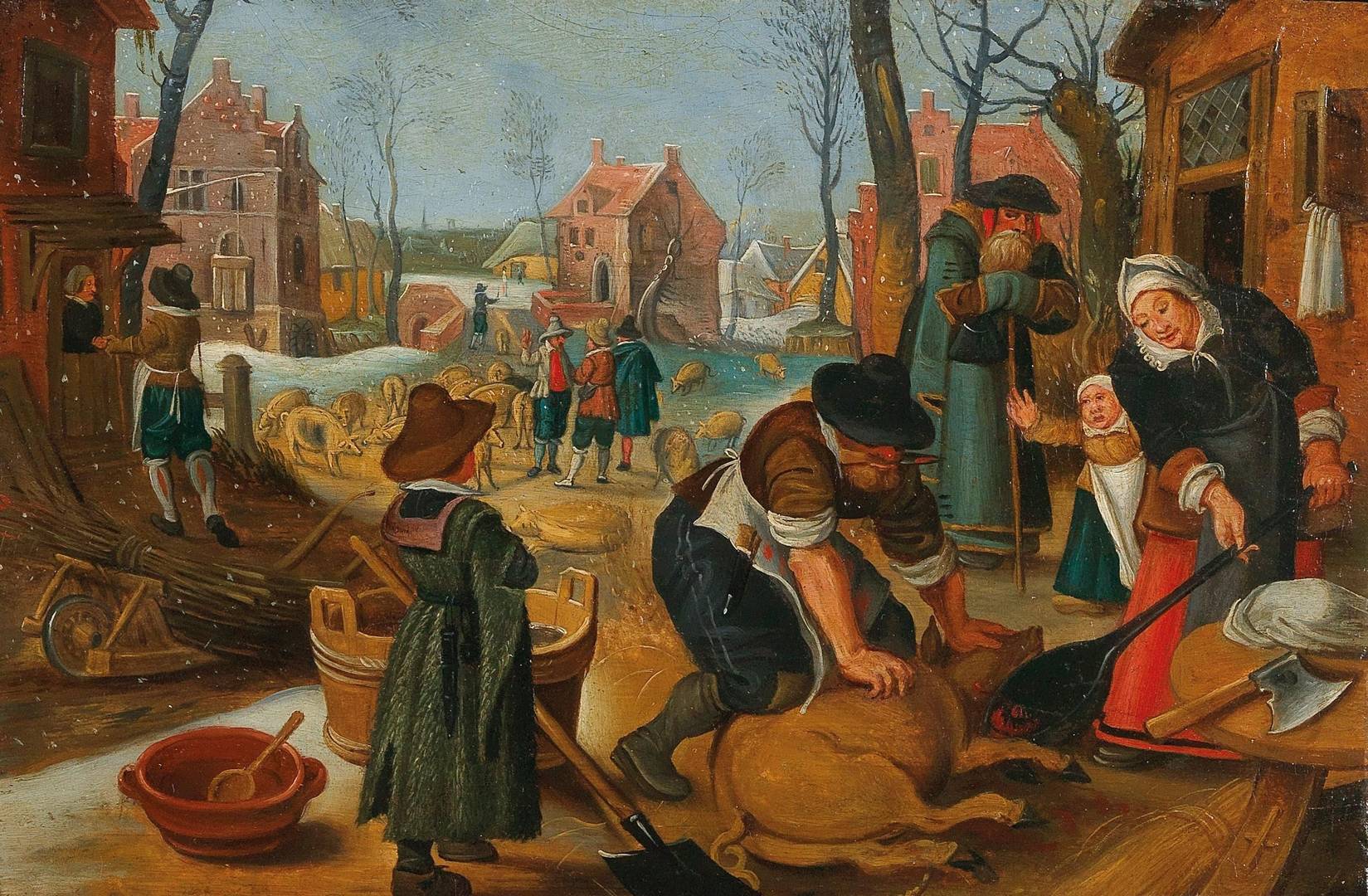 Себастьян Вранкс, Зимняя деревенская сцена с убийством свиньи. XVII век