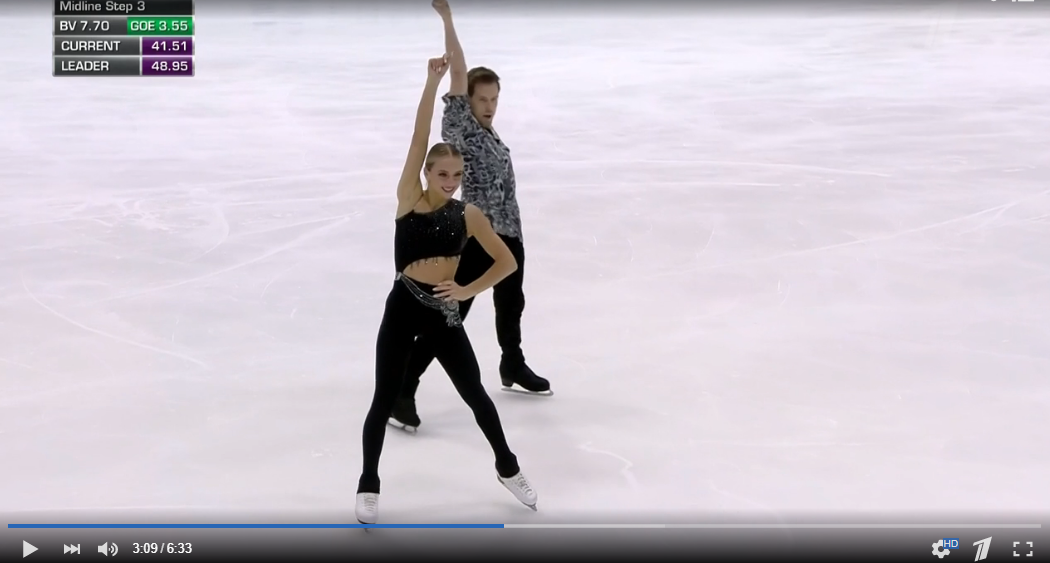 Цитата из видео «Виктория Синицина — Никита Кацалапов. Ритм-танец. Танцы на льду. Чемпионат Европы по фигурному катаниб 2022» пользователя «Первый канал»