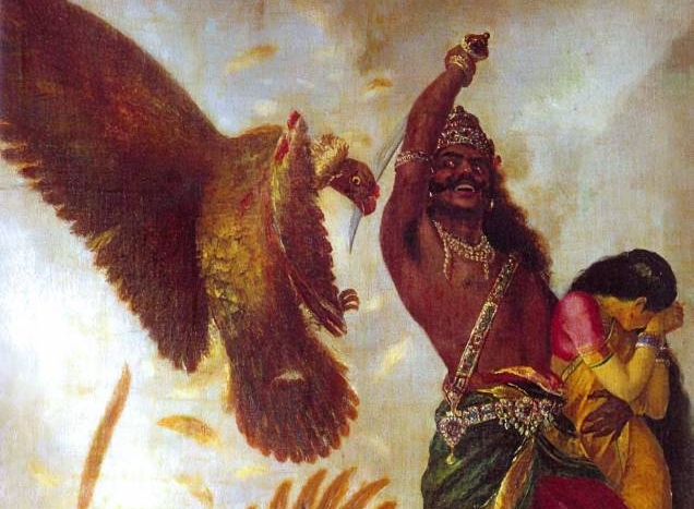 Рави Варма Койл Тампуран. Джатаю сражается с Раваной (фрагмент). 1895