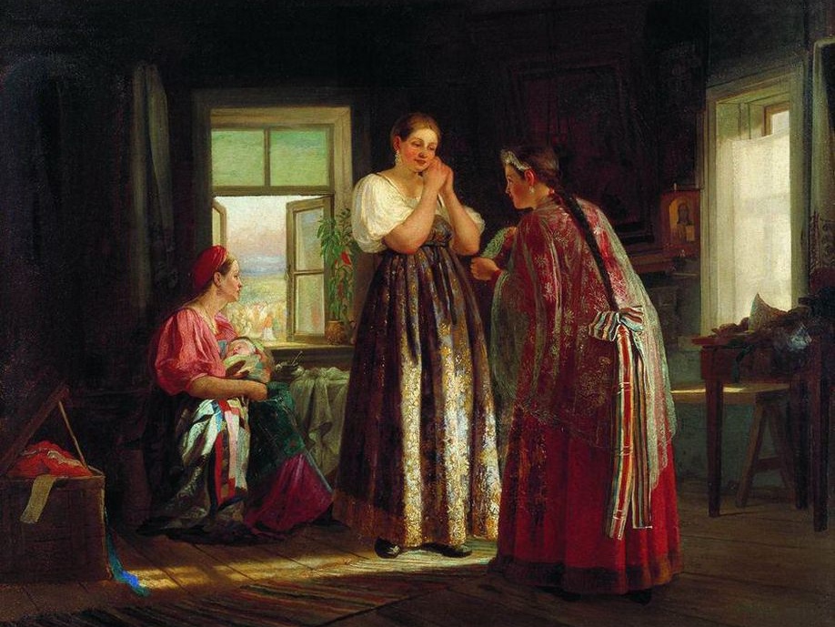 Василий Максимов. Сборы на гулянье (фрагмент). 1869