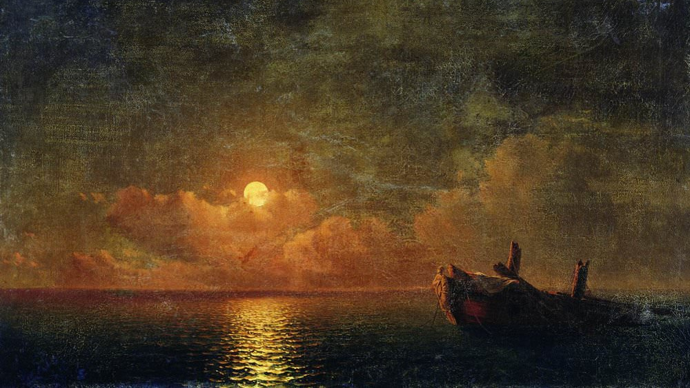 Иван Айвазовский. Лунная ночь. Разбитый корабль (фрагмент). 1871