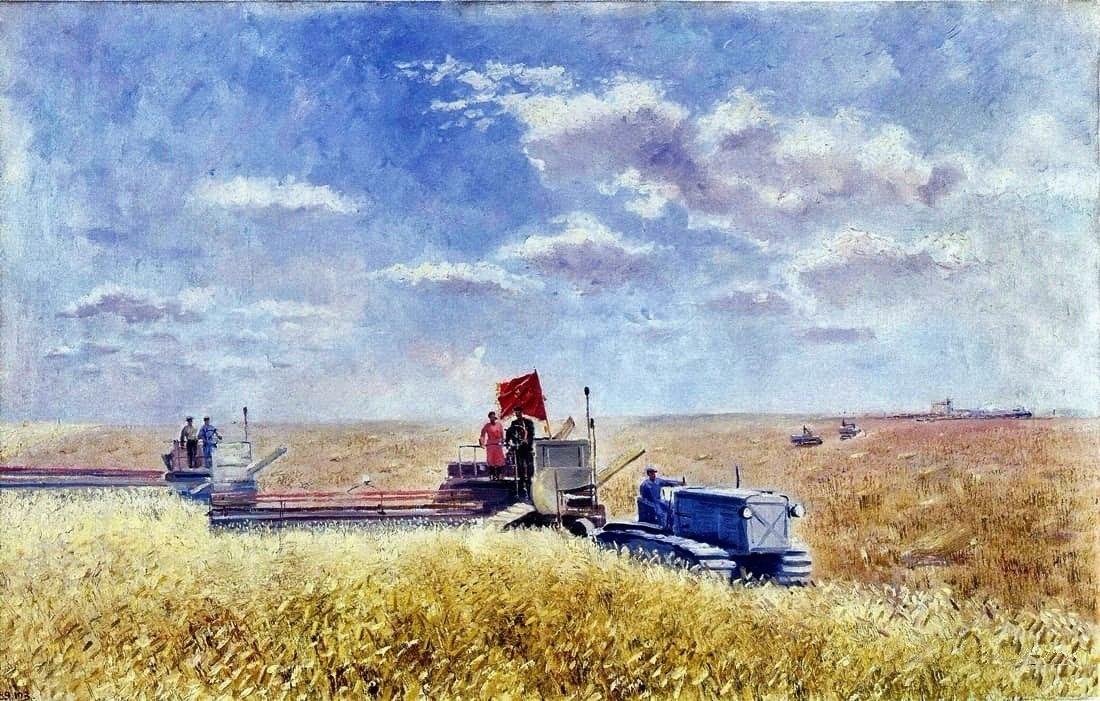 Константин Вялов. Комбайн в поле.1930