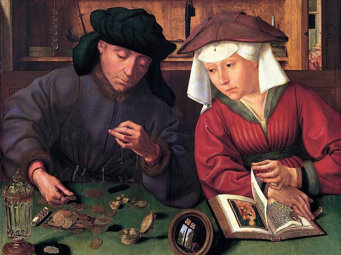 Квинтен Метсейс. Меняла с женой (фрагмент). 1514