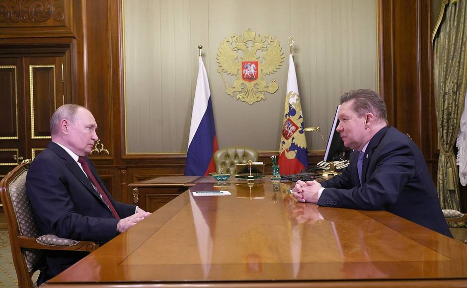 Встреча президента России Владимира Путина с главой правления «Газпрома» Алексеем Миллером