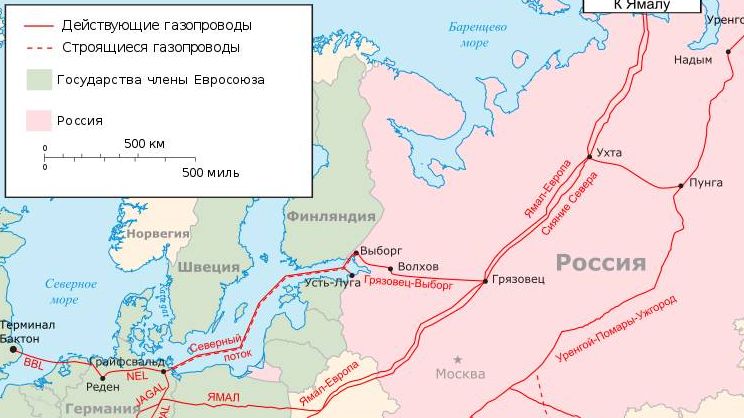 Основные газопроводы Восточной Европы и их соединение с Северными Потоками