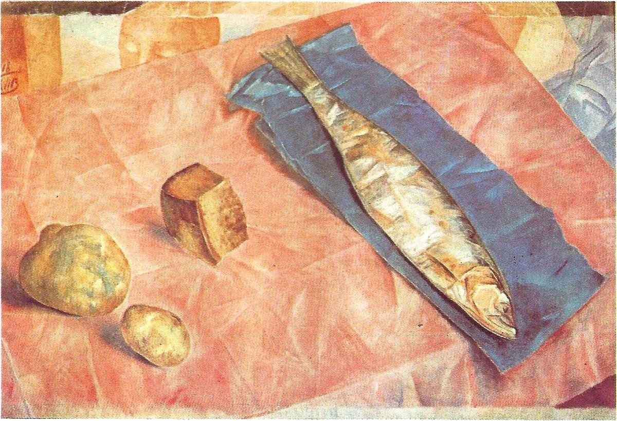 Кузьма Петров-Водкин. Селёдка. Клеёнка. 1918