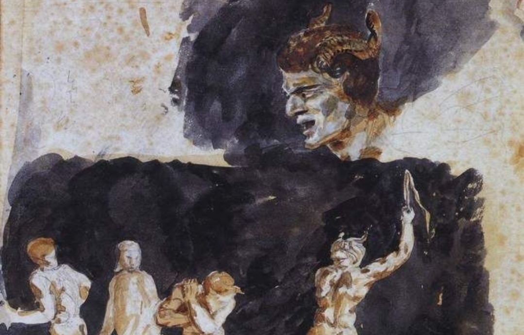 Эжен Делакруа.  Данте среди негодяев и обманщиков (фрагмент). 1822