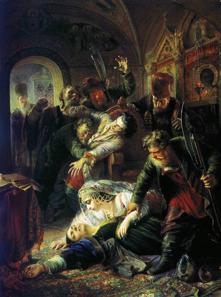 Константин Маковский. Агенты Дмитрия Самозванца убивают сына Бориса Годунова. 1862