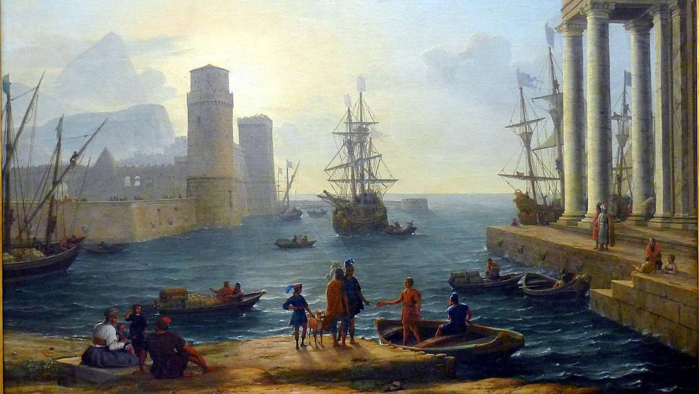 Клод Лоррен Отплытие Улисса с острова феаков (холст, масло, 1646; Лувр, Париж)