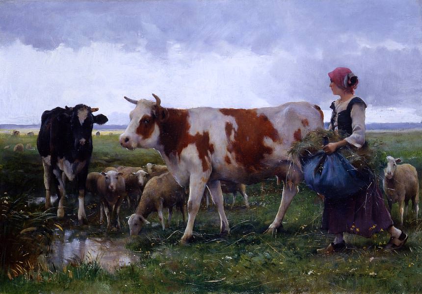 Жюльен Дюпре. Крестьянка с коровами и овцами. XIX век